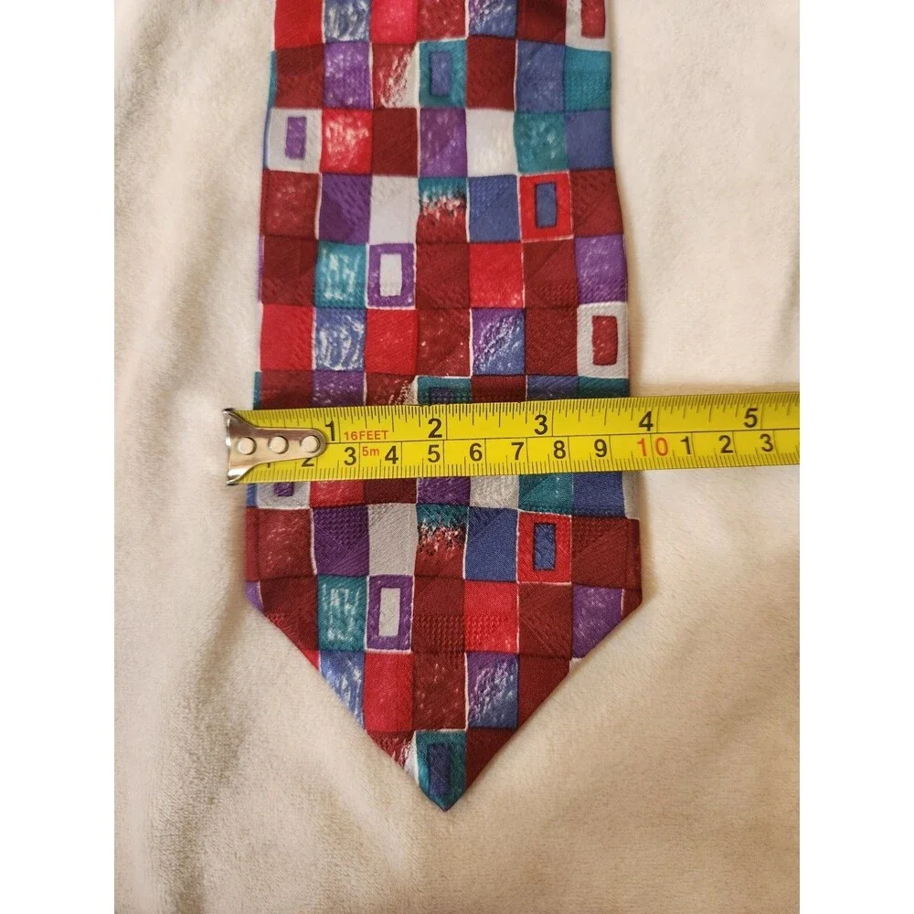 Vintage 80s 90s 100% Silk Tie Retro Kitsch Quirky Teal FN Fashion Neckwear